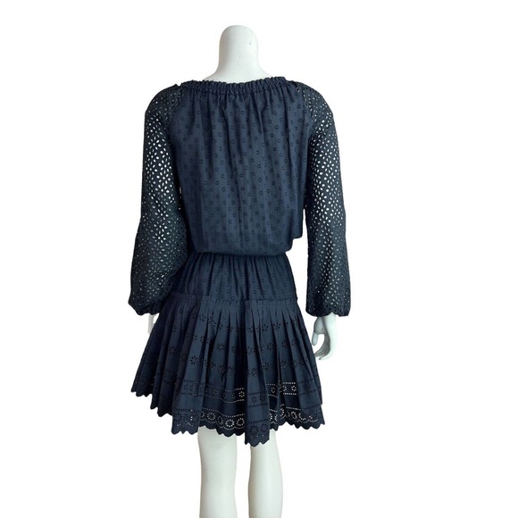NEW Roller Rabbit Black Arista Dress Eyelet Ruffle Smock Long Sleeve Mini Boho S - Picture 4 of 14